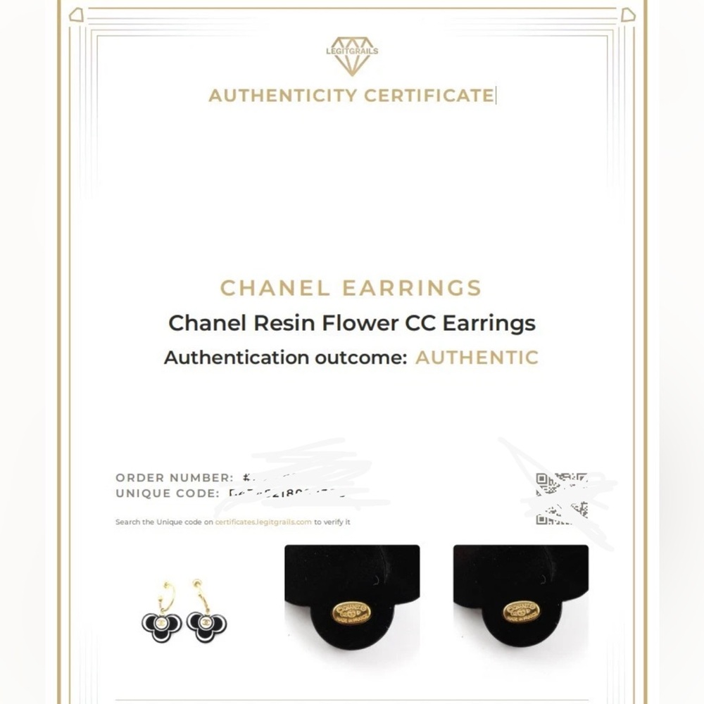 [CHANEL] Authentic Black & White w/ Gold Resin Clover CC Hoop Luxury Earrings - Picture 10 of 10